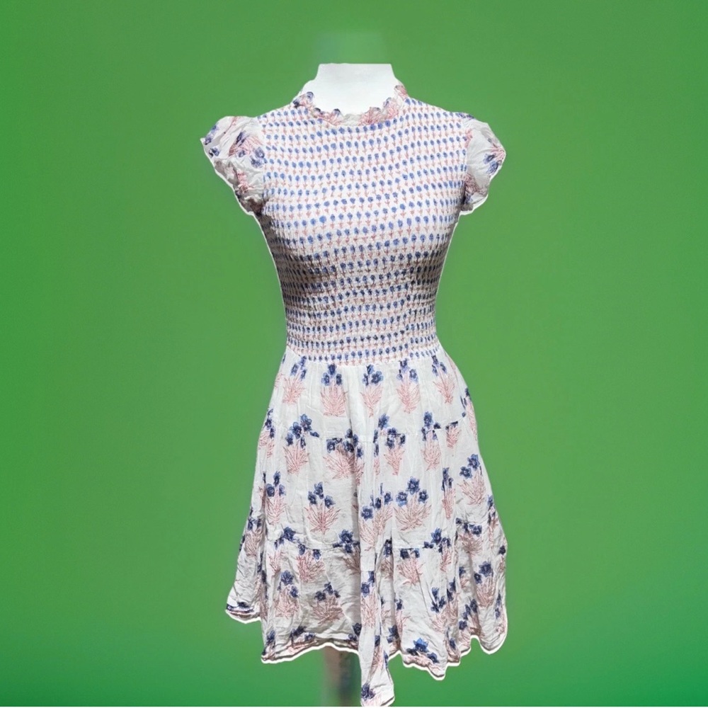 Oliphant Tuckernuck Smocked Flirty Mini Dress in Lavender Pink S Ruffle Slv